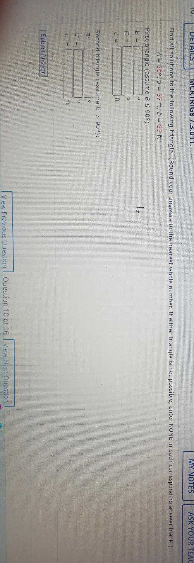 Solved Find all solutions to the following triangle. (Round | Chegg.com