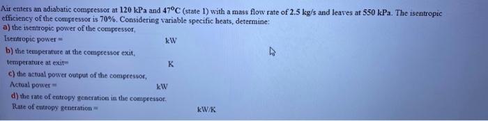 Solved Air enters an adiabatic compressor at 120 kPa and | Chegg.com