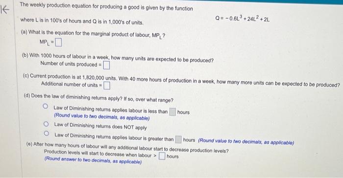 Solved Given the production function and price function | Chegg.com