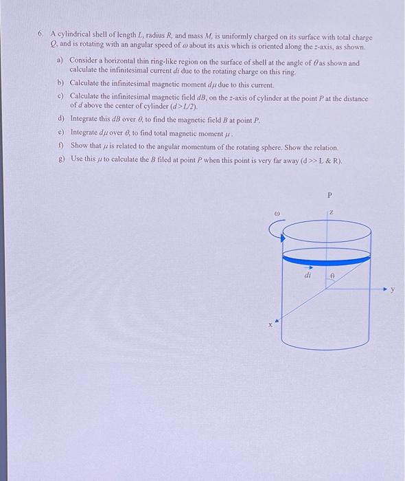 Solved 6. A cylindrical shell of length L. radius R, and | Chegg.com