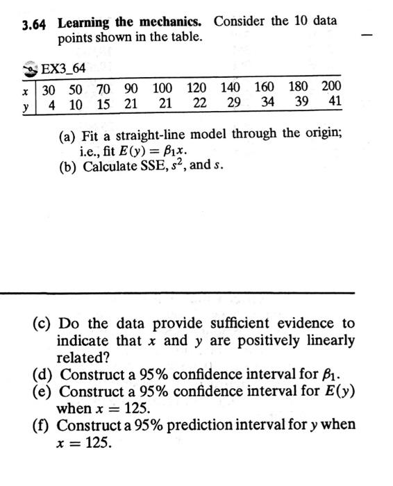 Solved 3.64 Learning the mechanics. Consider the 10 data | Chegg.com