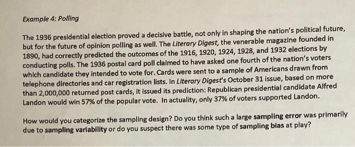 Solved Example 4 Polling The 1936 Presidential Election Chegg Com   Image