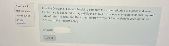 Solved Use the Dividend Discount Model to compute the | Chegg.com