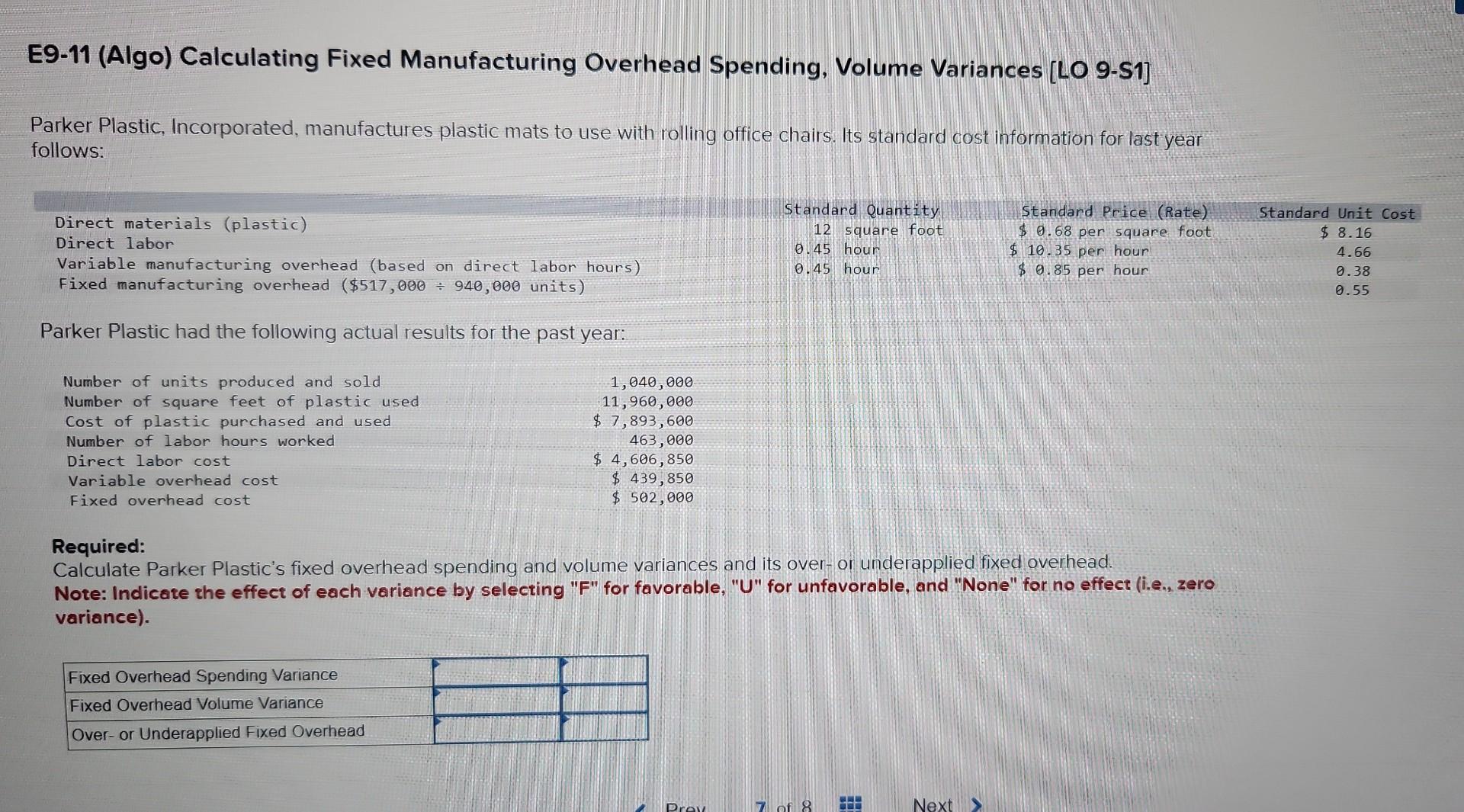 Solved E911 (Algo) Calculating Fixed Manufacturing Overhead