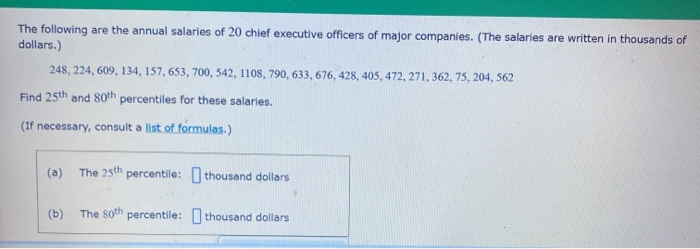 Solved The following are the annual salaries of 20 chief | Chegg.com