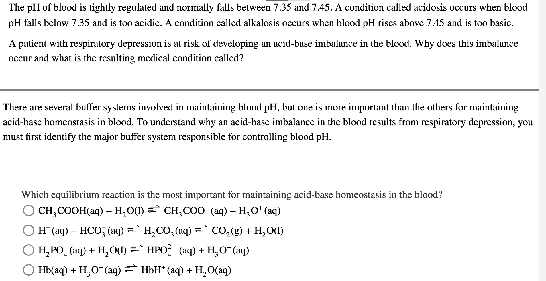 Solved The pH of ﻿blood is ﻿tightly regulated and normally | Chegg.com