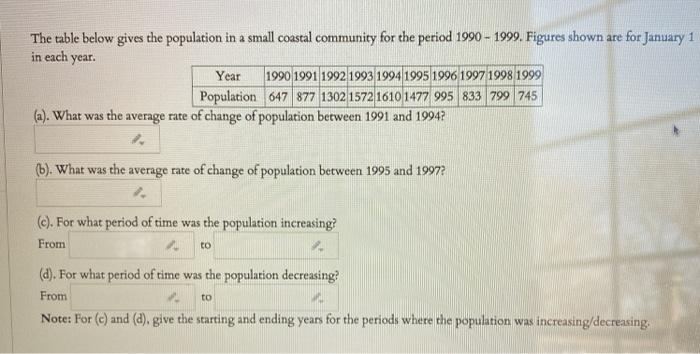 Solved The table below gives the population in a small | Chegg.com