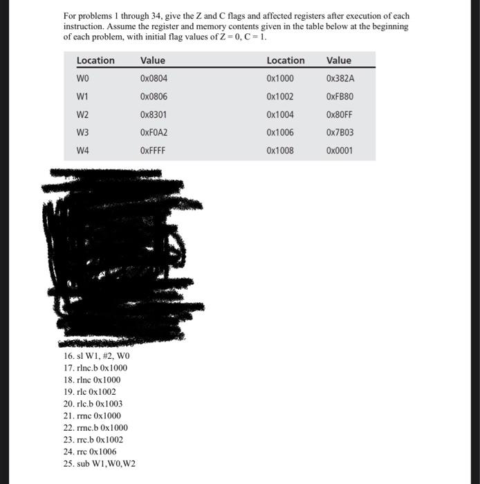 Solved For problems through 34, give the Z and C flags and | Chegg.com
