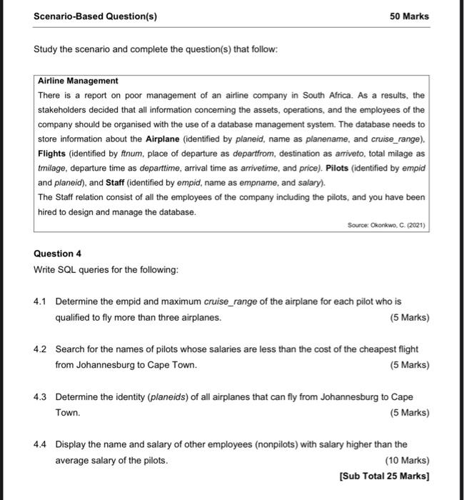 Solved ScenarioBased Question(s) 50 Marks Study the