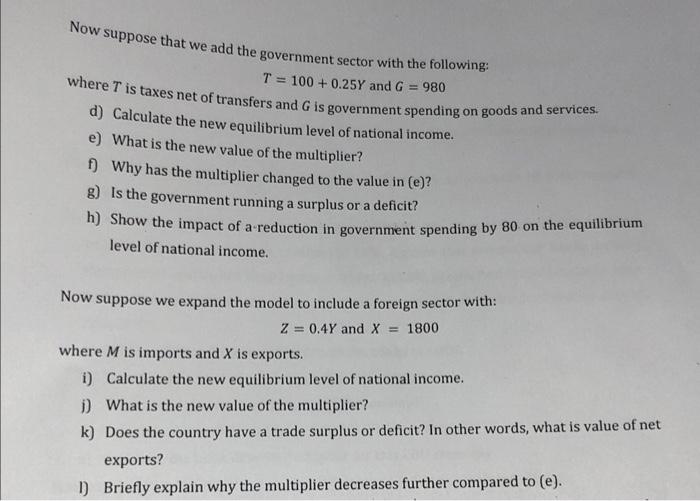 Solved 6. Consider The Following Simple Model Of An Economy | Chegg.com