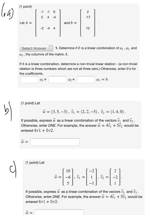 Solved (1 Point) [ -1-10 2 4 4 Let A = And B = -2 4 4 Select | Chegg.com