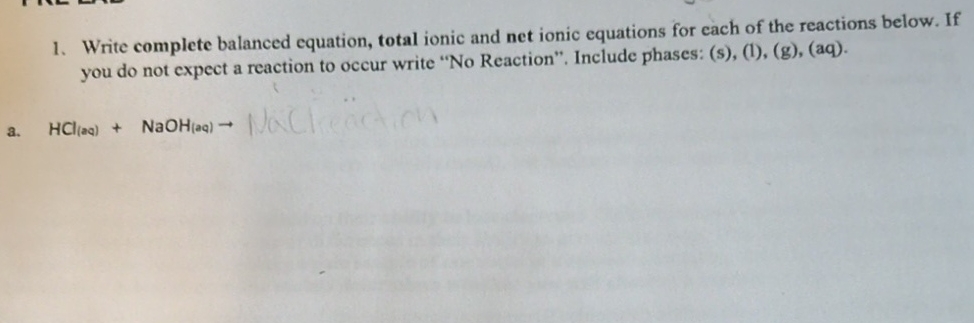 Solved Write complete balanced equation, total ionic and | Chegg.com