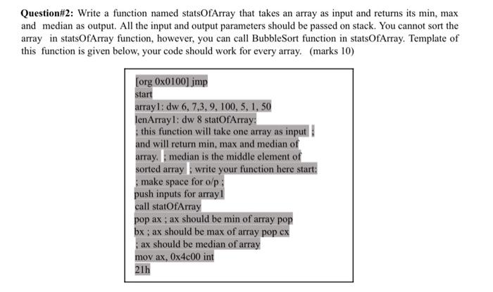 Solved Question\#2: Write a function named statsOfArray that | Chegg.com