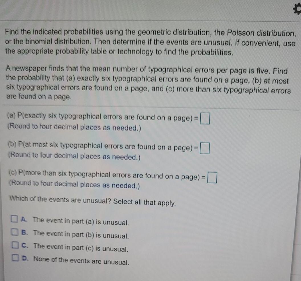 Solved Find The Indicated Probabilities Using The Geometric | Chegg.com