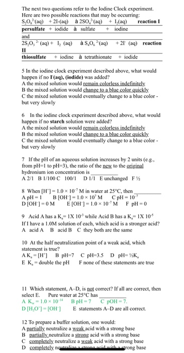 Solved The Next Two Questions Refer To The Lodine Clock E Chegg Com