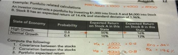Solved State of Economy 12 Example: Portfolio related | Chegg.com