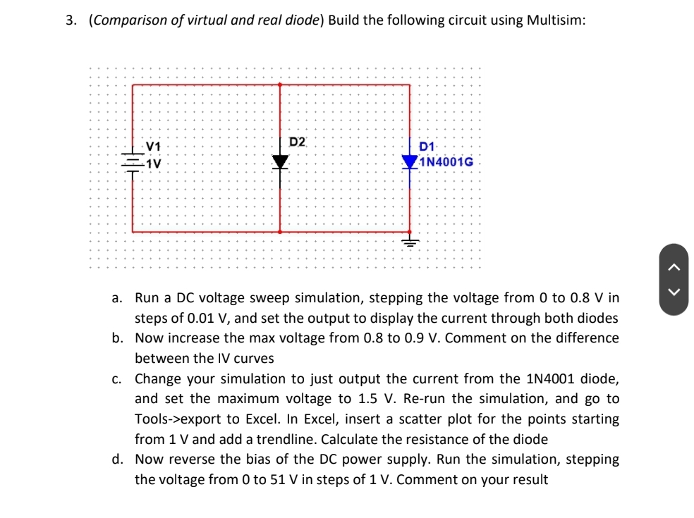 Solved (Comparison of virtual and real diode) ﻿Build the | Chegg.com