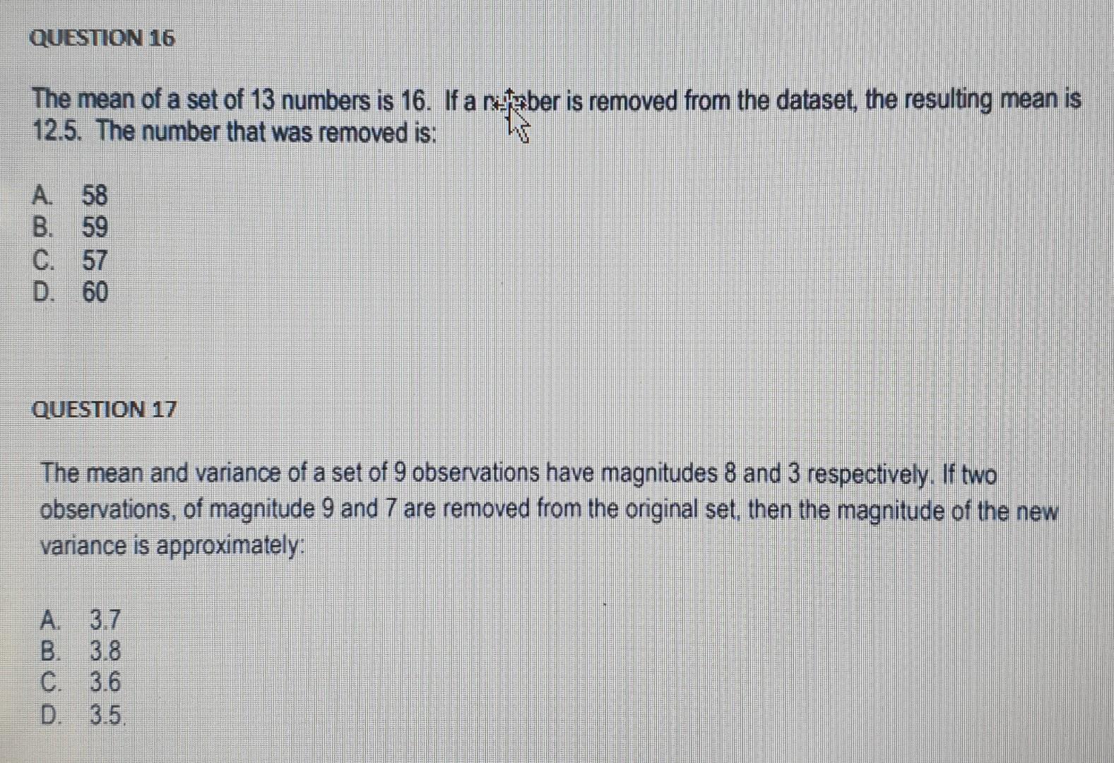 Solved The mean of a set of 13 numbers is 16 . If a ritsber | Chegg.com