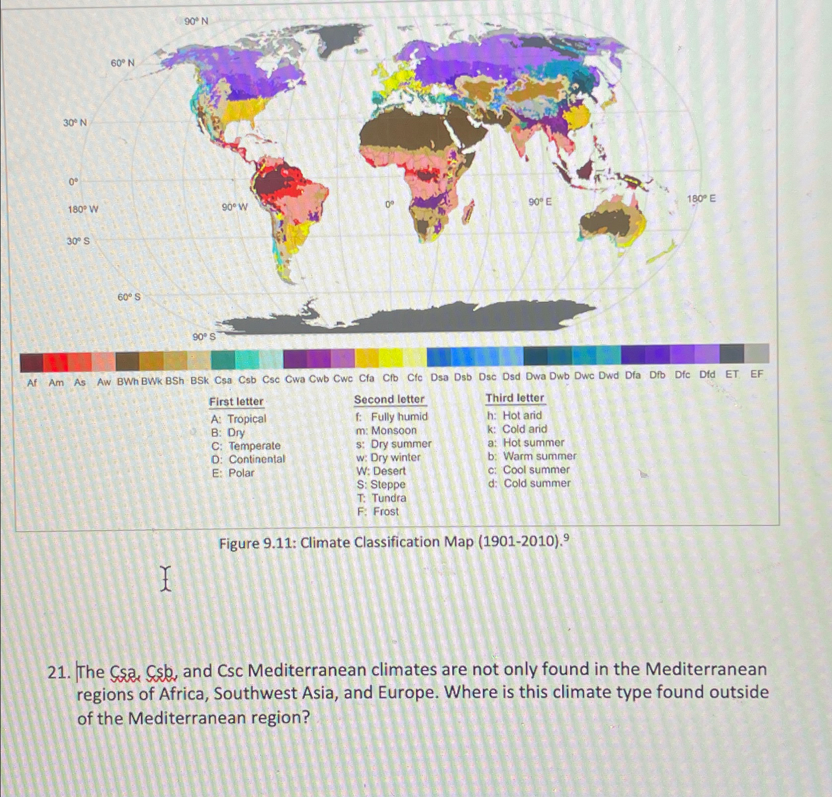 Solved Figure 9.11: Climate Classification Map | Chegg.com