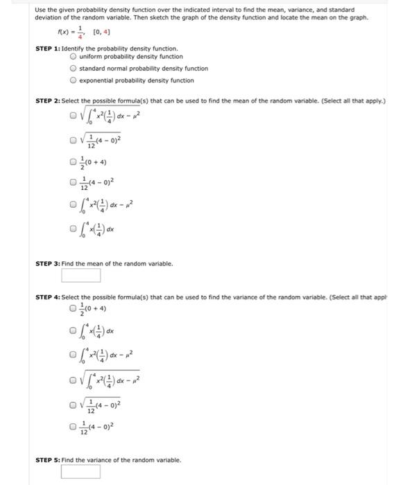 Solved Use the given probability density function over the | Chegg.com