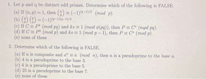 Solved 1. Let p and q be distinct odd primes. Determine | Chegg.com