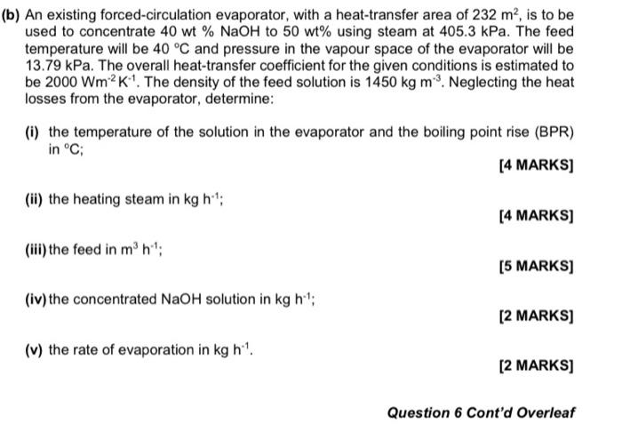Solved (b) An existing forcedcirculation evaporator, with a
