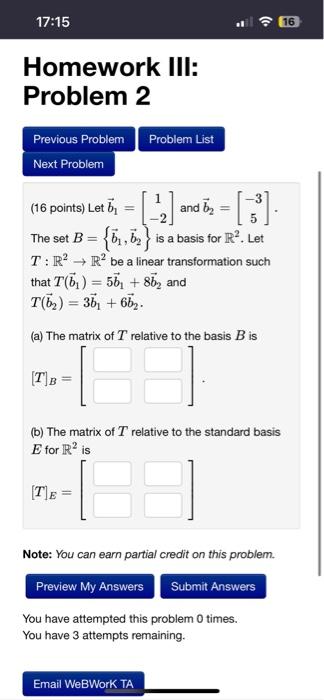 Solved (16 Points) Let B1=[1−2] And B2=[−35]. The Set | Chegg.com