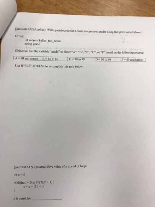 Solved Question 3 (23 points): Write pseudocode for a basic | Chegg.com