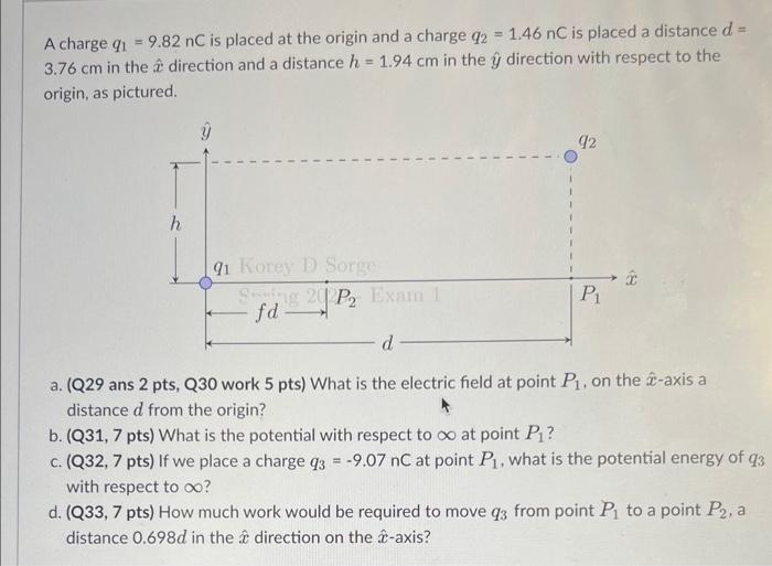 Solved A charge q1=9.82nC is placed at the origin and a | Chegg.com
