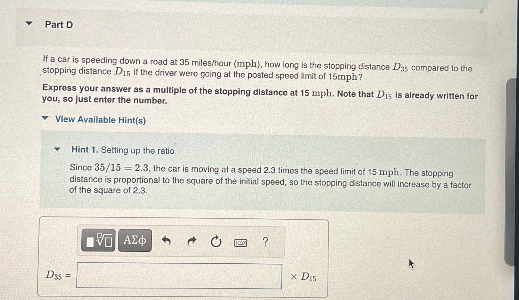 Part DIf a car is speeding down a road at 35 | Chegg.com