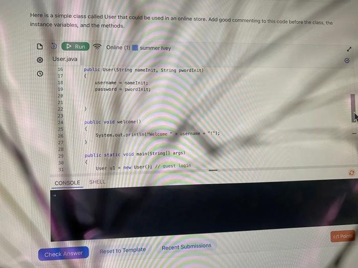 Solved Here is a simple class called User that could be used | Chegg.com