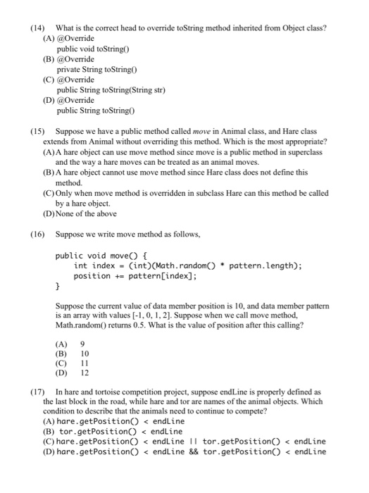 Solved (14) What is the correct head to override toString | Chegg.com