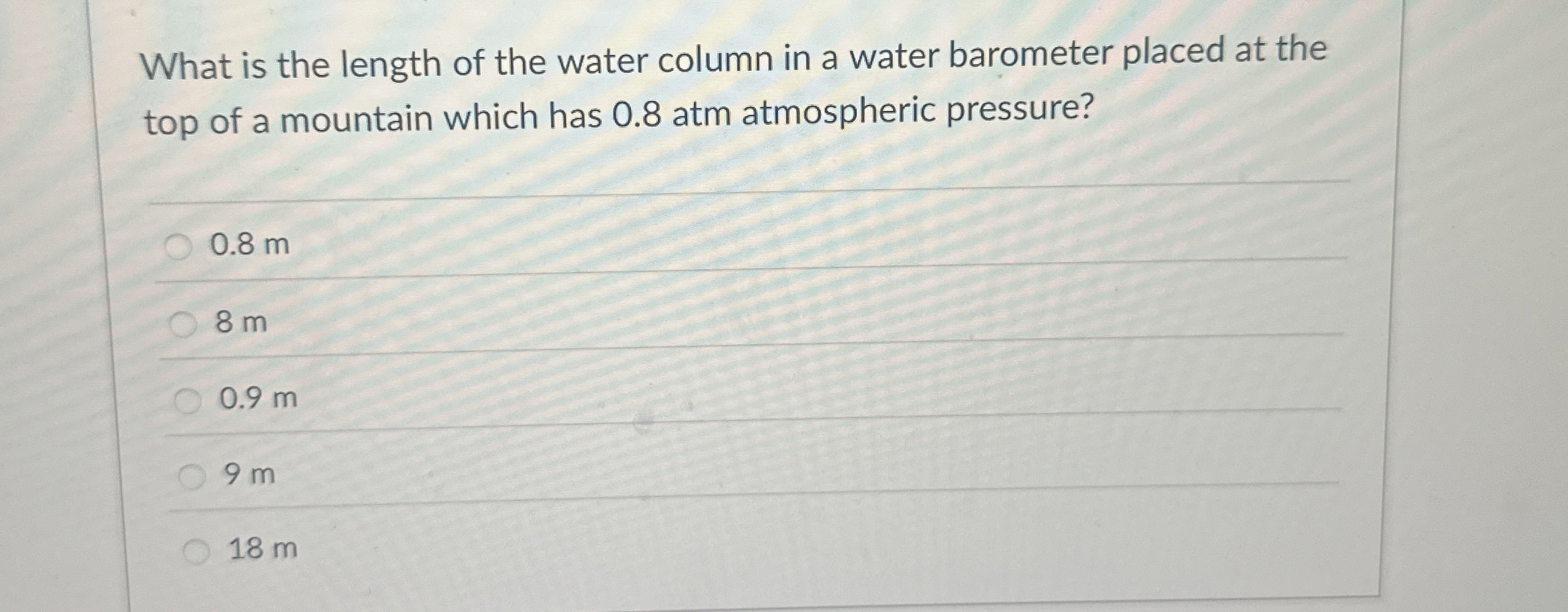 Solved What is the length of the water column in a water | Chegg.com