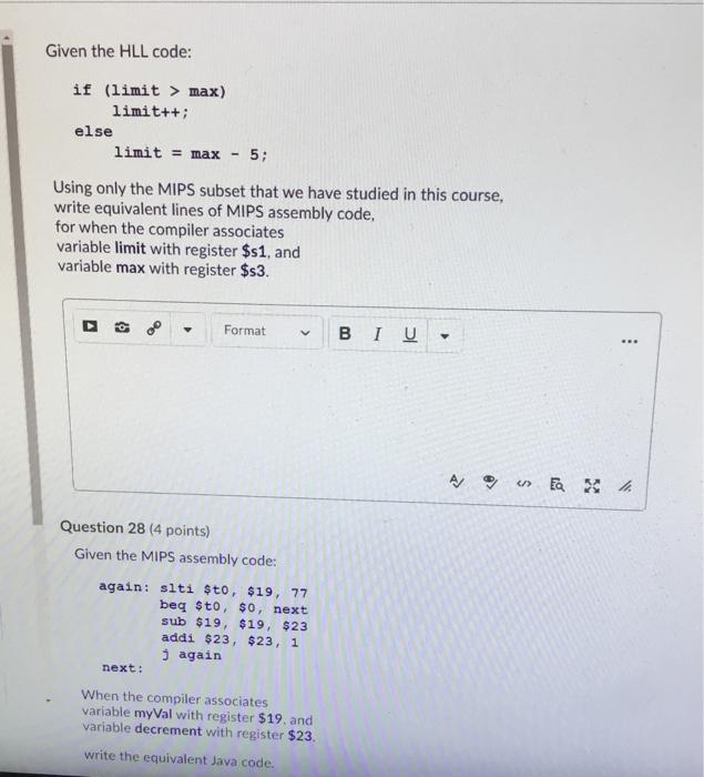 Solved Given the HLL code: if (limit > max) limit++; else | Chegg.com