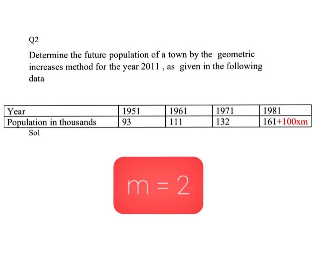Solved Q2 Determine the future population of a town by the | Chegg.com