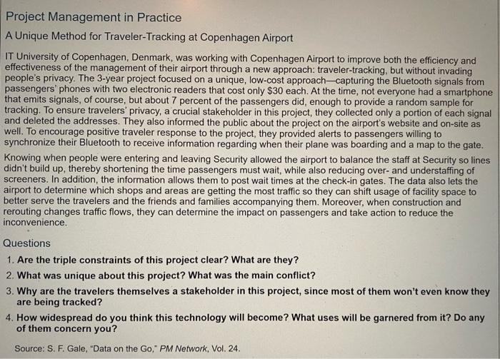 Solved Project Management in Practice A Unique Method for | Chegg.com