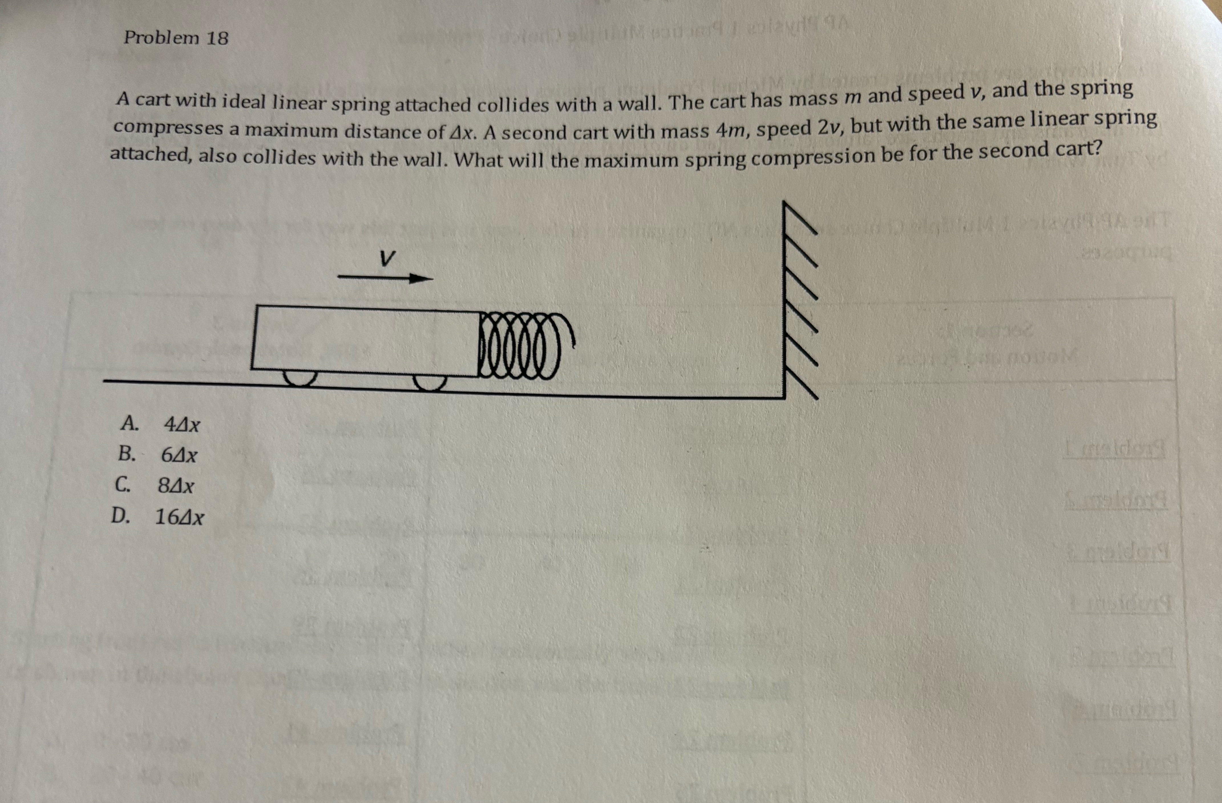 Solved Problem 18A cart with ideal linear spring attached | Chegg.com