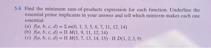 Solved 5.6 Find The Minimum Sum-of-products Expression For | Chegg.com