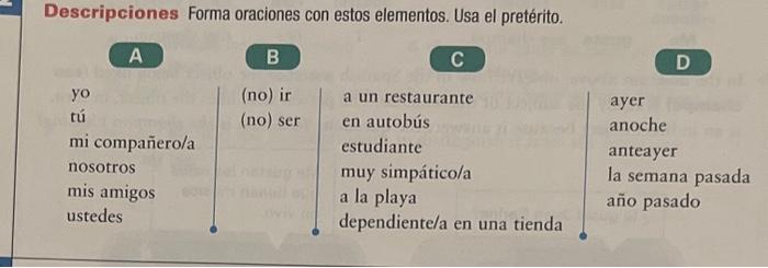 Descripciones Forma oraciones con estos elementos. | Chegg.com