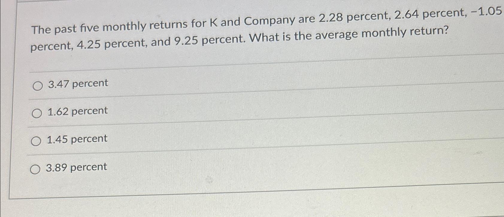 Solved The past five monthly returns for K ﻿and Company are