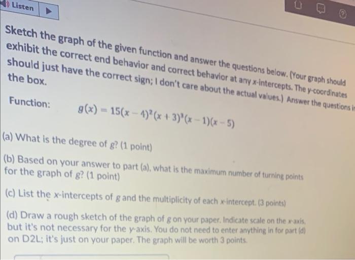 Solved Sketch the graph of the given function and answer the | Chegg.com