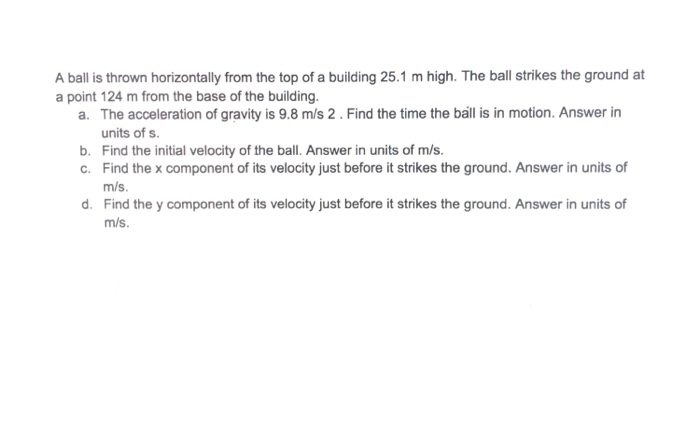 Solved A Ball Is Thrown Horizontally From The Top Of A | Chegg.com