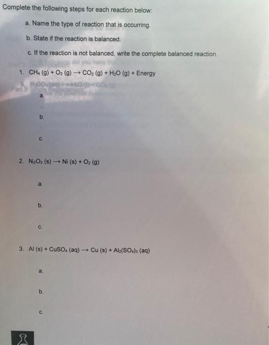 Solved Complete the following steps for each reaction below: | Chegg.com