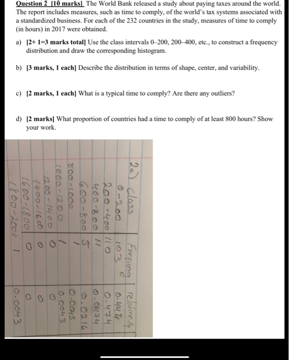Solved Question 2 [10 marks] The World Bank released a study | Chegg.com