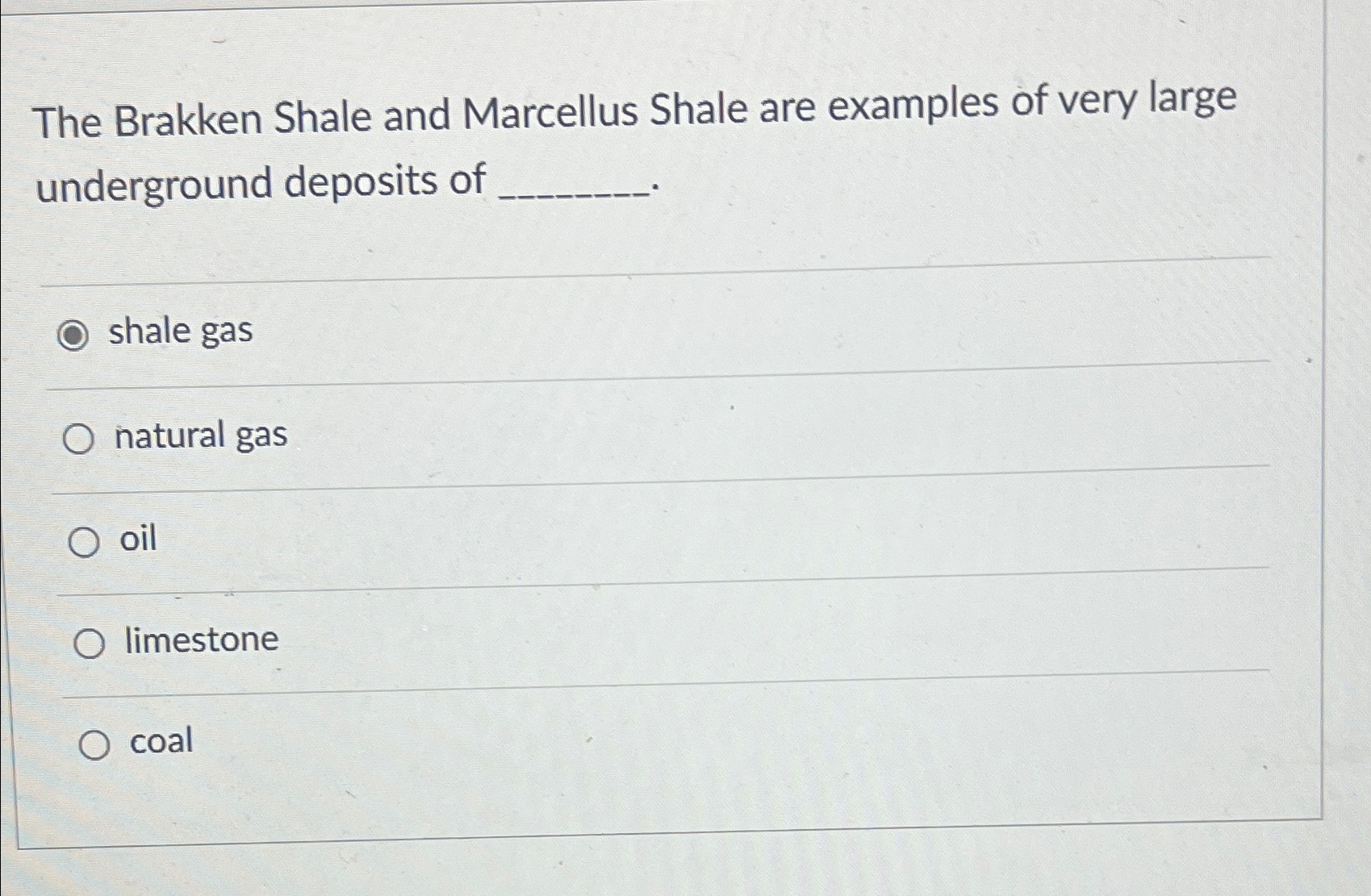 Solved The Brakken Shale and Marcellus Shale are examples of | Chegg.com