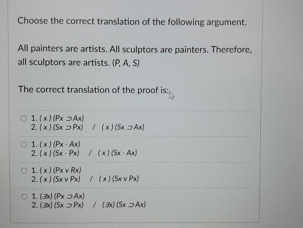 Solved Choose the correct translation of the following | Chegg.com