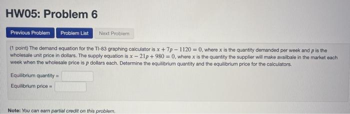 Solved HW05: Problem 6 Previous Problem Probler List Next | Chegg.com