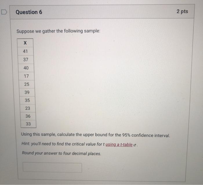 Solved D Question 6 2 pts Suppose we gather the following | Chegg.com