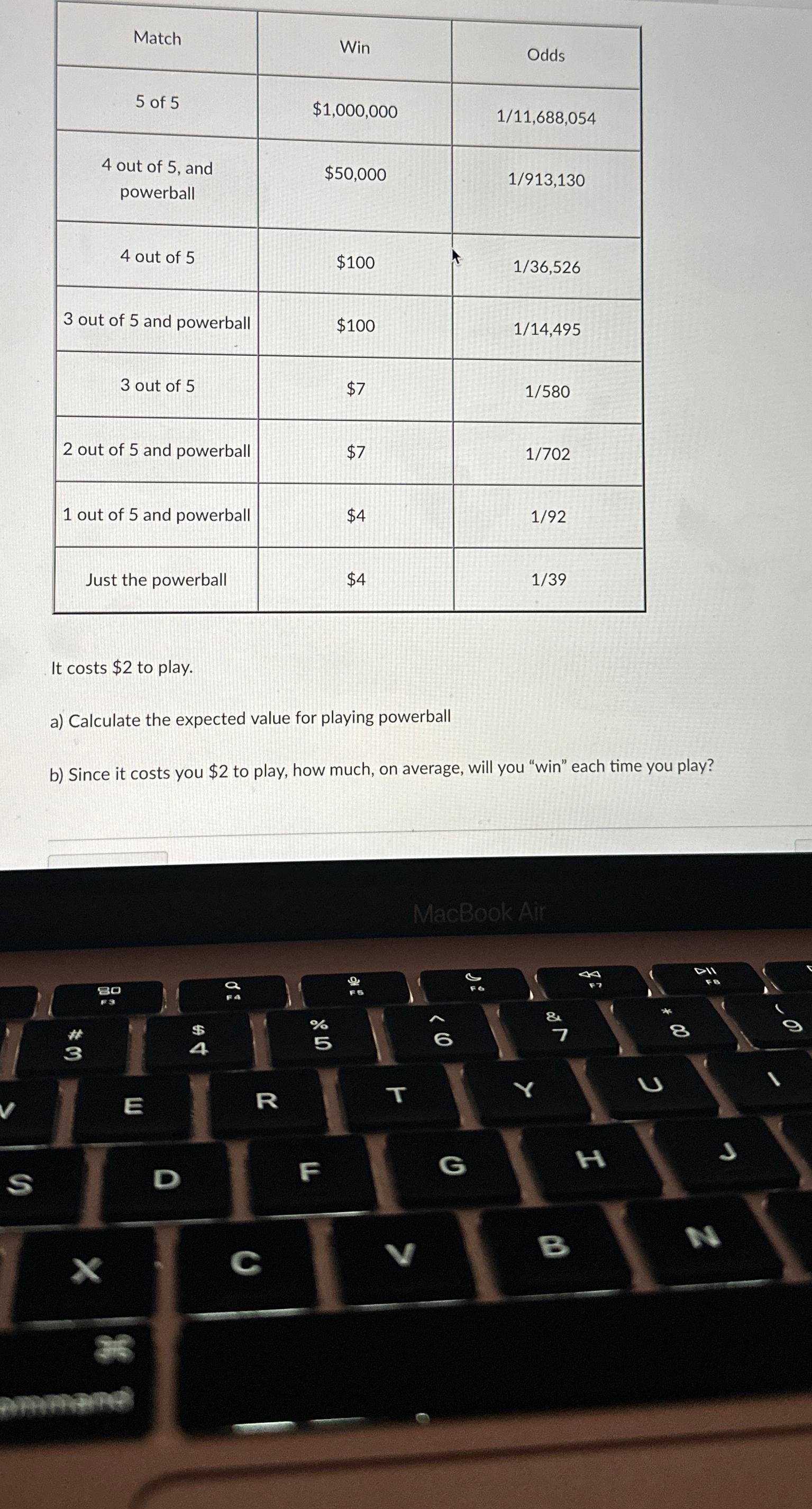 Solved \table[[Match,Win,Odds],[5 ﻿of