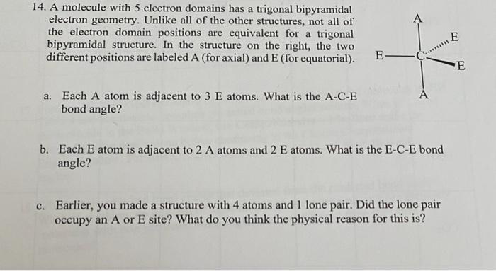 Solved A 14. A molecule with 5 electron domains has a | Chegg.com